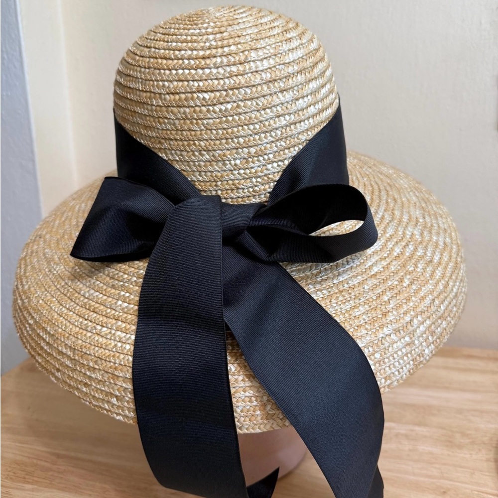 Elegant Tan Straw Hat with Black Ribbon